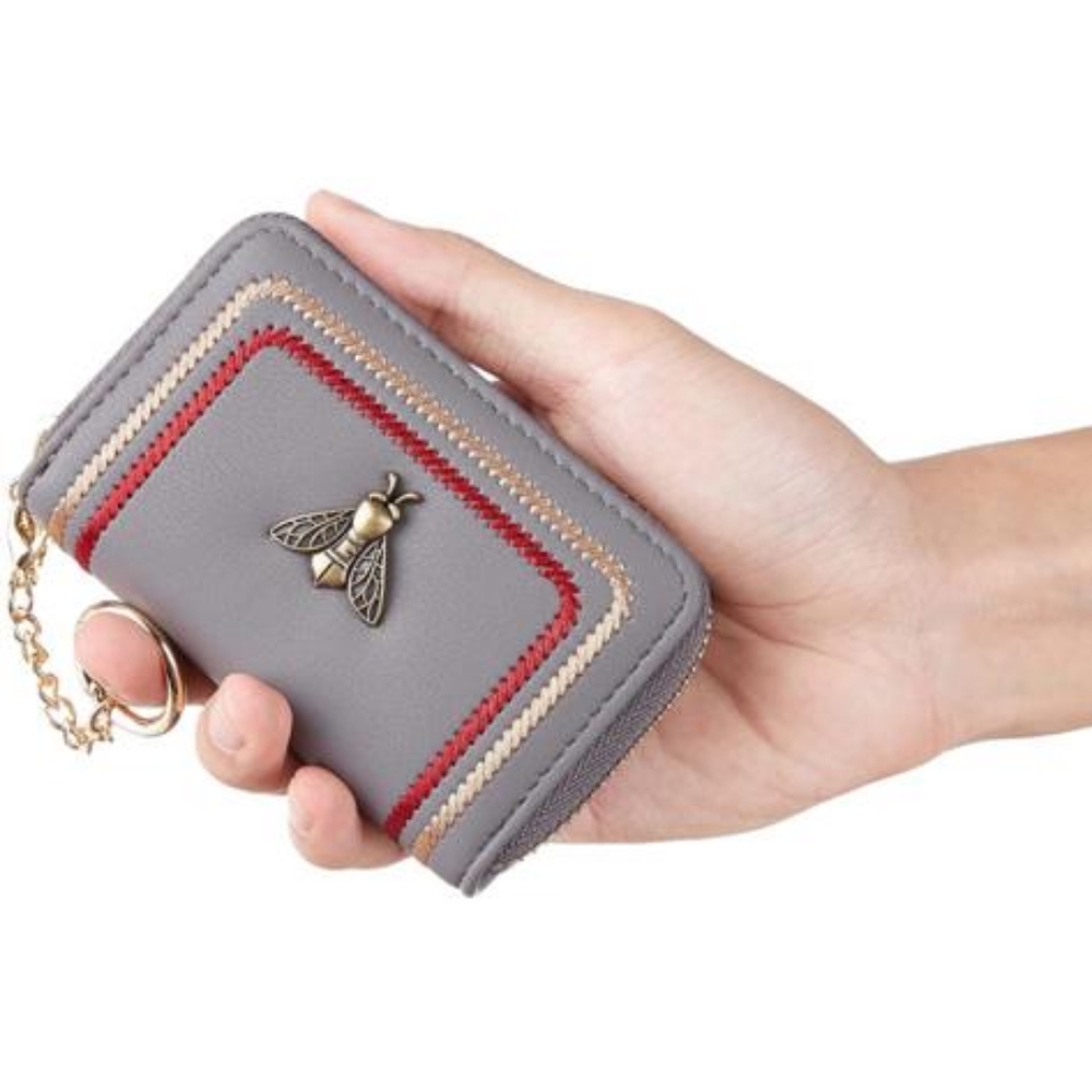 Gostwo Zipper Credit Card Case Holder Key Chain Bee Wallet Coin Pocket for Women
